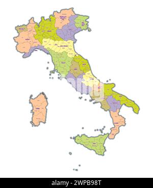 Verwaltungskarte von Italien mit Regionen und Provinzen Stock Vektor