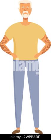 Schnurrbart Senior man Icon Cartoon Vektor. Die Tattoos sind niedlich. Retro-Punk-Liebe Stock Vektor