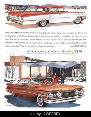 1959 Oldsmobile 98 Holiday Sports Limousine Dynamic 88 Scenicoupe Print Ad Stockfoto