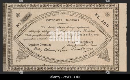 Offizieller Auftrag des Finanzministeriums aus dem Jahr 1831, der die Verteilung der Mittel und Steuerabgaben in der polnischen Regierung umreißt. Stockfoto