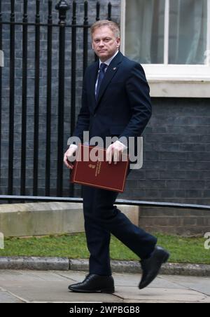 London, Großbritannien. März 2024. Der Verteidigungsminister Grant Shapps trifft zu einer Kabinettssitzung in der Downing Street 10 in London ein. Quelle: SOPA Images Limited/Alamy Live News Stockfoto