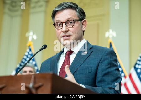 Washington, Usa. März 2024. House Speaker Mike Johnson (R-LA) sprach auf einer Pressekonferenz im US-Kapitol. (Foto: Michael Brochstein/SIPA USA) Credit: SIPA USA/Alamy Live News Stockfoto