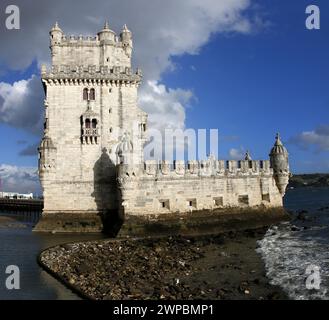 Panorama: Torre de Belem, Lissabon, Portugal Stockfoto