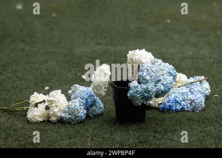 Hochzeitsstrauß. Wunderschöner Hochzeitsstrauß mit frischen Blumen. Stockfoto