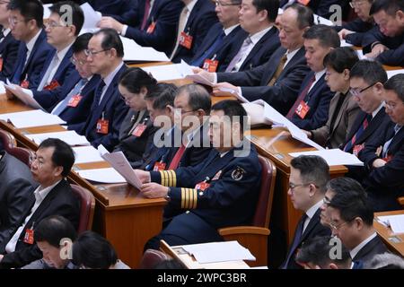 Peking, China. März 2024. Die zweite Plenarsitzung der zweiten Sitzung des 14. Nationalen Komitees der Politischen Konsultativkonferenz des chinesischen Volkes (KPCC) findet am 7. März 2024 in der Großen Halle des Volkes in Peking, der Hauptstadt Chinas, statt. Quelle: Li He/Xinhua/Alamy Live News Stockfoto