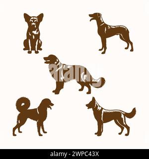 Satz von isolierten Vektordateien für Hundesilhouette Stock Vektor