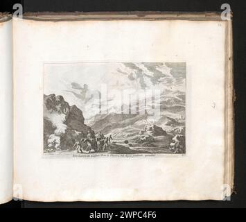 Landschaft zwischen Rom und Florenz mit Hirten, Herden, Berg- und Wasserlandschaften, geschaffen von Melchior Küsel und Johann Wilhelm Baur im Jahr 1682, Teil des Albums Factis. Stockfoto