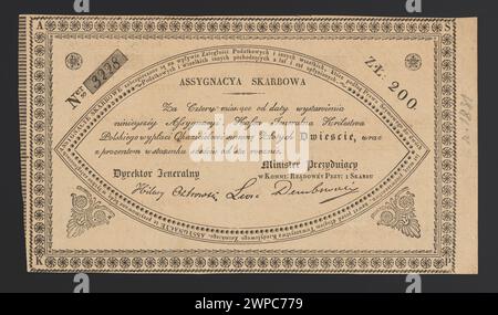 Ein Finanzdokument aus dem Jahr 1831, das eine Mittelzuweisung darstellt, in dem die Verpflichtungen oder Geldtransfers innerhalb der staatlichen Verwaltung aufgeführt sind. Stockfoto