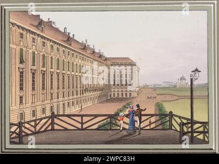 Gemälde eines Flügels des Schlosses Schönbrunn in Wien von Tranquillo Mollo zwischen 1818 und 1823 mit architektonischen Merkmalen und Szenarien. Stockfoto