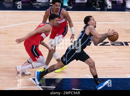 Washington, USA. März 2024. WASHINGTON, DC – 06. MÄRZ: Der Orlando Magic Guard Cole Anthony (50) stürmt am 6. März 2024 in der Capital One Arena in Washington, DC, in einem NBA-Spiel zwischen den Washington Wizards und den Orlando Magic vor den Washington Wizards (1). (Foto: Tony Quinn/SipaUSA) Credit: SIPA USA/Alamy Live News Stockfoto