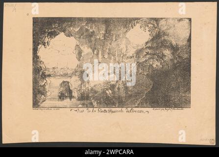 Druck und Zeichnung der Haupthöhle des Circeum in San Felice Circeo, Italien, von Józef Sierakowski (1810-1818), Teil der Sammlung Witke-Jeżewski, mit Darstellung von Grottenlandschaften und italienischen Kulturszenen. Stockfoto