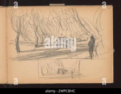 Zwei Skizzen von Ferdynand Ruszczyc aus dem Jahr 1906, die eine Straßenszene mit einem Träger für Henryk Sienkiewicz's Dzwonnik-Illustrationen darstellen. Stockfoto