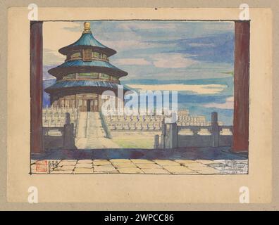 Dieses Foto von Huang Lishou aus dem Jahr 1923 zeigt einen Blick auf den Himmel von einer Terrasse und veranschaulicht die Stadt- oder Landschaftsperspektiven des frühen 20. Jahrhunderts in China. Stockfoto