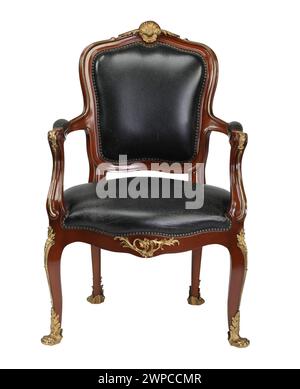Stuhl aus schwarzem Leder mit Abschneideweg. Stockfoto