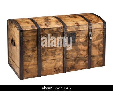 Aufbewahrungsbehälter aus Holz mit Schatzkiste verschlossen mit Schneideweg. Stockfoto