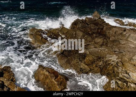 LaDigue Stones Rocky Beach Ocean Power Stockfoto