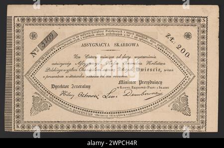 1831 ausgestellte, dokumentierte Treasury-Zuordnung mit detaillierten Finanz- und Verwaltungsunterlagen zu staatlichen Mitteln und Konten. Stockfoto