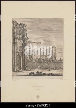 Diese Ansicht von Stefano Della Bella aus dem 17. Jahrhundert zeigt Kaiser Konstantin und das Kolosseum in Rom, mit architektonischen Merkmalen und Elementen der städtischen Landschaft. Stockfoto