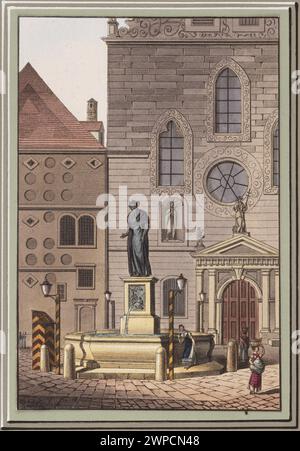 Illustration von Tranquillo Mollo (1767-1837) mit Franziskanern am Mosesbrunnen am Franzisker Platz, Wien, mit religiösen Figuren und architektonischen Details. Stockfoto