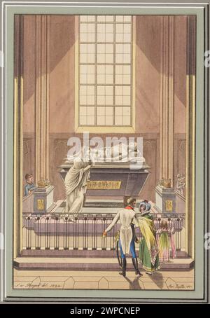 Ein 1822 von Tranquillo Mollo und Joseph Zutz gezeichneter Grabstein Kaiser Leopolds II. In der Augustinerkirche in Wien, der die skulpturalen und architektonischen Details zeigt. Stockfoto