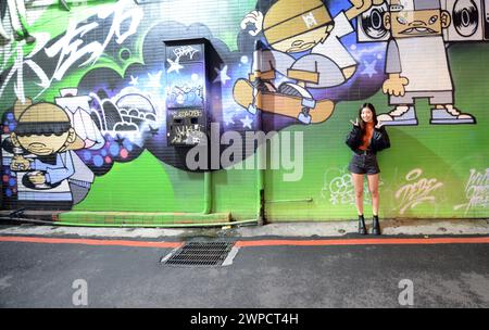 Das lebhafte Einkaufsviertel Ximending in Taipeh, Taiwan. Stockfoto