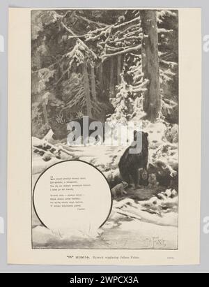 Diese Illustration „im Winter“ von Fa aus dem Jahr 1890 stellt saisonale Szenen dar, die typisch für polnische Zeitschriften aus dem späten 19. Jahrhundert sind. Stockfoto