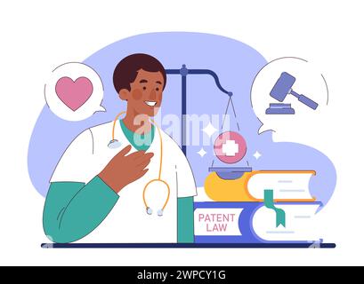 Humanisierung der Gesundheitsversorgung. Moderner menschenrechtsbasierter Ansatz zur medizinischen Behandlung und Patientenbetreuung. Ethische Verpflichtung und Allianz von Ärzten oder Ärzten. Illustration des flachen Vektors Stock Vektor