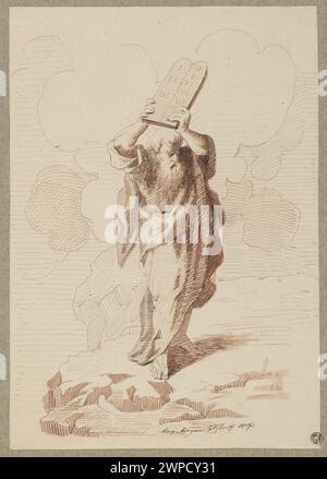 Ein Gemälde von Adrian Głębocki aus dem Jahr 1857, auf dem Moses die Steintafeln mit den zehn Geboten hält. Stockfoto
