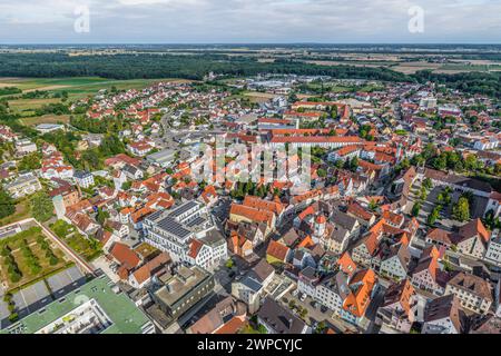 Luftaufnahme der bayerischen Kreisstadt Dillingen an der Donau in Bayerisch-Schwaben Stockfoto