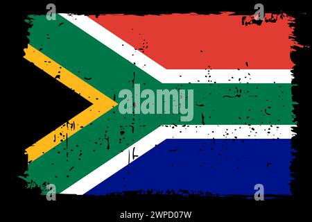 Südafrika-Flagge - Vektorflagge mit stilvollem Kratzeffekt und schwarzem Grunge-Rahmen. Stock Vektor