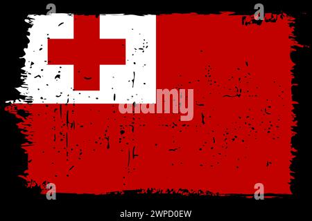 Tonga Flagge - Vektorflagge mit stilvollem Kratzeffekt und schwarzem Grunge Rahmen. Stock Vektor