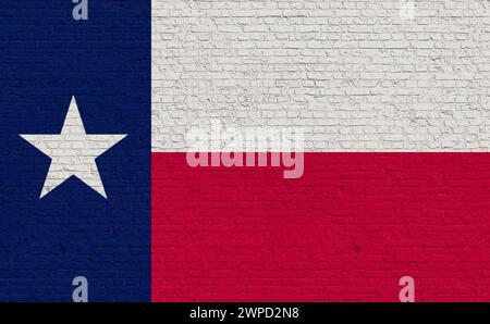 Das REKORDDATUM IST NICHT ANGEGEBEN, die Farben der texanischen Flagge sind auf einer Ziegelwand gemalt. Die Farben der texanischen Flagge sind auf einer Ziegelwand gemalt. Nationalfarben, Bundesland, Land, Banner, Regierung, Texianische Kultur, Politik. Country FLAG Brick Wall US texas Stockfoto