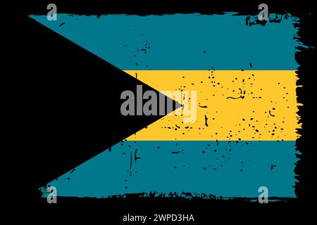 Bahamas Flagge - Vektorflagge mit stilvollem Kratzeffekt und schwarzem Grunge Rahmen. Stock Vektor