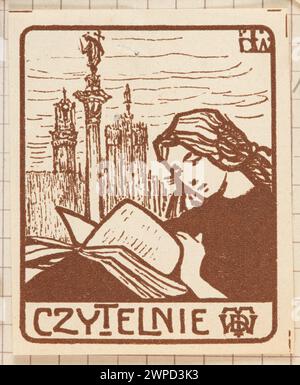 Falldruck von 1913–1921, der Frauen vor Zygmunts Säule mit der Inschrift „lesbar“ und dem TDW-Monogramm zeigt, das von der Warschauer Gesellschaft für Wohltätigkeit produziert wurde. Stockfoto