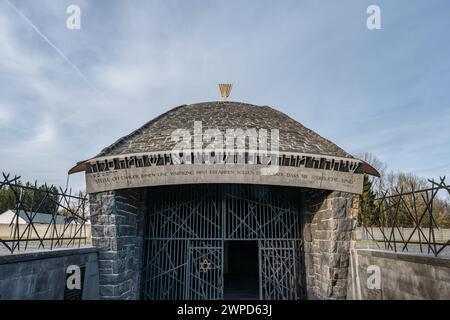 Dachau, deutscher jüdischer Tempel, um für die Opfer im Konzentrationslager zu ehren und zu beten. Stockfoto