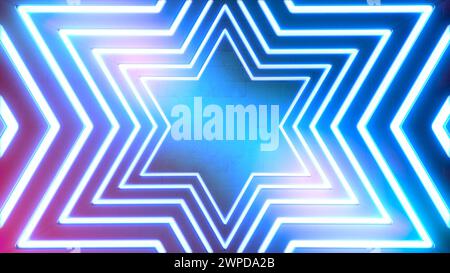 Neon Cyber Punk Six Point Retro Star 80s Rosa Blau Produkthintergrund 3D Illustration Stockfoto