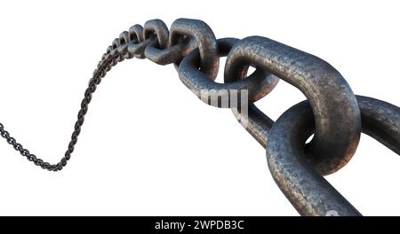 Kette isoliert auf weißem Hintergrund intensive Perspektive alte Grunge-Textur mit mildem Rost, natürliche Beleuchtung stilisierte realistische 3D-Illustration mit hoher Auflösung Stockfoto