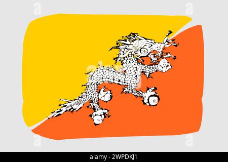 Bhutan-Flagge - gemalte Design-Vektor-Illustration. Vektorpinselstil Stock Vektor