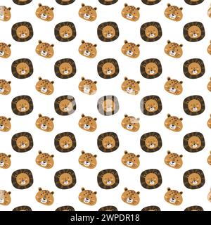 Scandinavian animals lion and leopard - heads pattern. Vector illustration can used for childish textile, prints. Stock Vektor