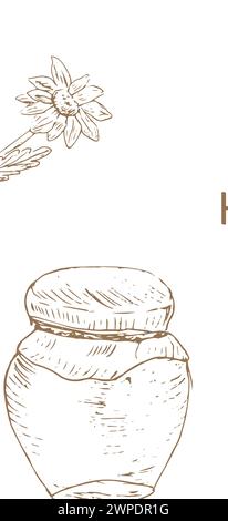 Handgezeichnete Skizze mit Honig-Elementen Hintergrund. Vektorillustration kann für Verpackungspapier, Textil, Lebensmitteletiketten, Druck für Bio-Honigprodukte verwendet werden Stock Vektor