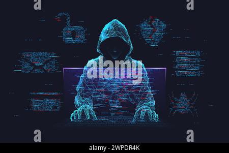 Betrugs- oder Betrugshintergrund. Abstrakter Hacker mit Programmiercode. Stock Vektor