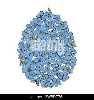 Osterei Vergiss mich nicht wildes kleines blaues Blumenmuster für Oberflächengestaltung. Hand gezeichneter floraler Vektor-Federrahmen für Karte oder Einladungen. Stock Vektor