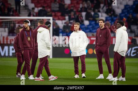 München Deutschland. März 2024. Aleksandar Pavlovic (Muenchen), Joshua Kimmich (Muenchen), Leon Goretzka (Muenchen), Alphonso Davies (Muenchen) FC Ba Stockfoto