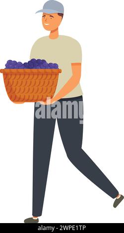 Man nimmt vollen Korb mit Trauben Icon Cartoon Vektor. Heimische Weinproduktion. Alkoholernte Stock Vektor