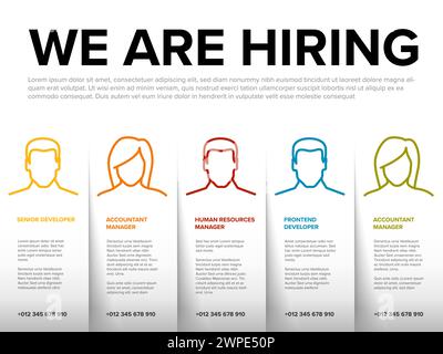 Wir stellen eine minimalistische, leichte Flyer-Vorlage mit Papierstreifen und Positionsnamen ein - auf der Suche nach neuen Mitgliedern unseres Teams, die ein neues Mitglied colle einstellen Stock Vektor
