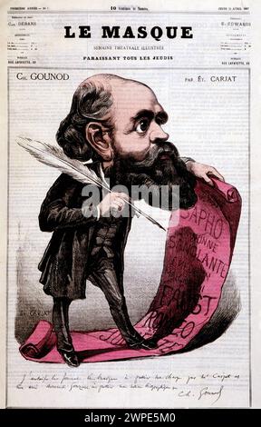 Charles Gounod (1818–1893), französischer Komponist. Karikatur von Etienne Carjat. Die Maske von 1867. Stockfoto