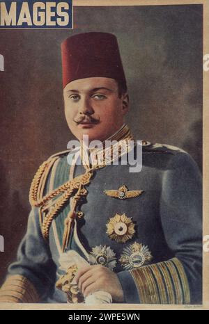 Porträt von König Farouk von Ägypten (1920–1965), Cover der Zeitschrift Magier. Dominikanermuseum, Kairo. Stockfoto