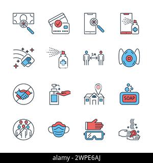 Vektorsymbole für den Coronavirus-Schutz gesetzt Stock Vektor