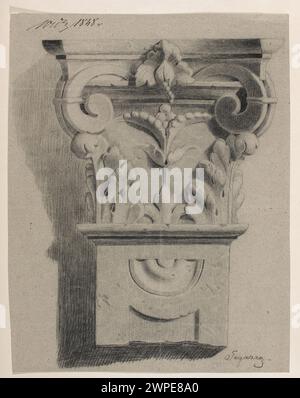 Capitel Pilaster. Aus einer Sammlung von Schulzeichnungen von Schülern in Warschau; Tegazzo, Franciszek (1829-1879); 1848 (1848-00-00-1848-00-00);Schule der Bildenden Künste (Warschau), Schule der Bildenden Künste (Warschau) - Schulzeichnung, Schule der Bildenden Künste (Warschau) - Sammlungen, Zaleski, Marcin (1796-1877), Zaleski, Marcin (1796-1877) - Autogramm, architektonische Details, Kapitele (Architekt), unbekannt (Provenienz), Schüsseln aus den Vorlagen, Polen (Kultur), polnische Zeichnungen, Schulzeichnungen Stockfoto