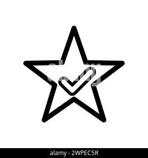 Sternsymbol. Schwarzer Stern mit Häkchen. Symbol für beste Prüfung. Vektorabbildung. Stock Vektor